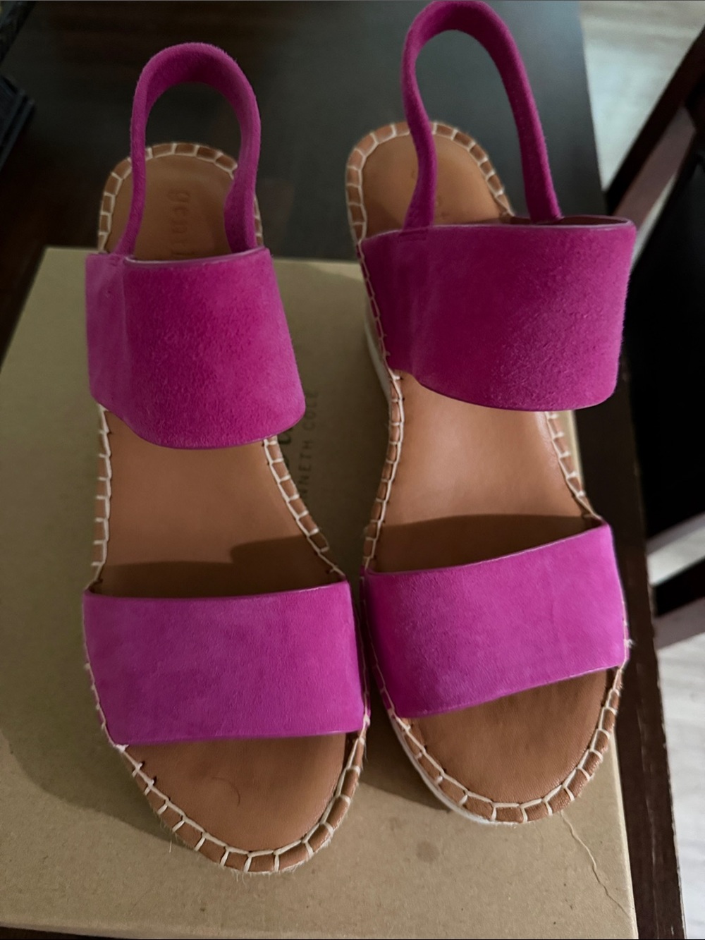 gentle souls Fuchsia Suede Double-Band Slingback Sandals